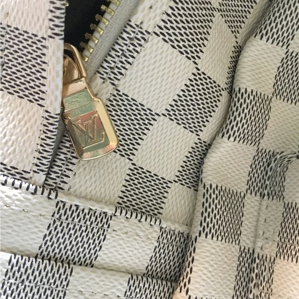 Louis Vuitton Cream and Black Checkerboard Backpack with Gold Plate
